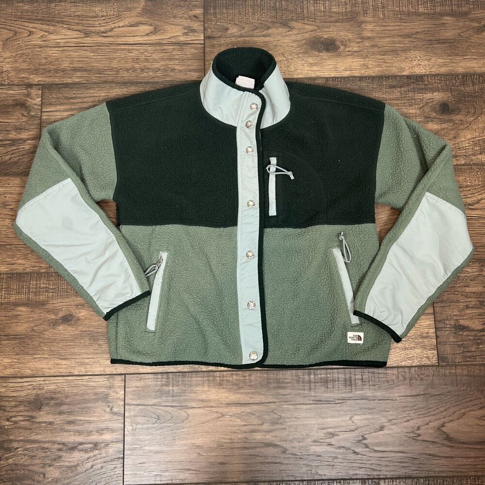 North Face Two Tone Button Down Cragmont Fleece Jacket Green Sz S
